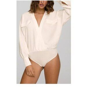 Good American Woman's Size 6 Long Sleeve Ivory Soft Utility Wrap Bodysuit